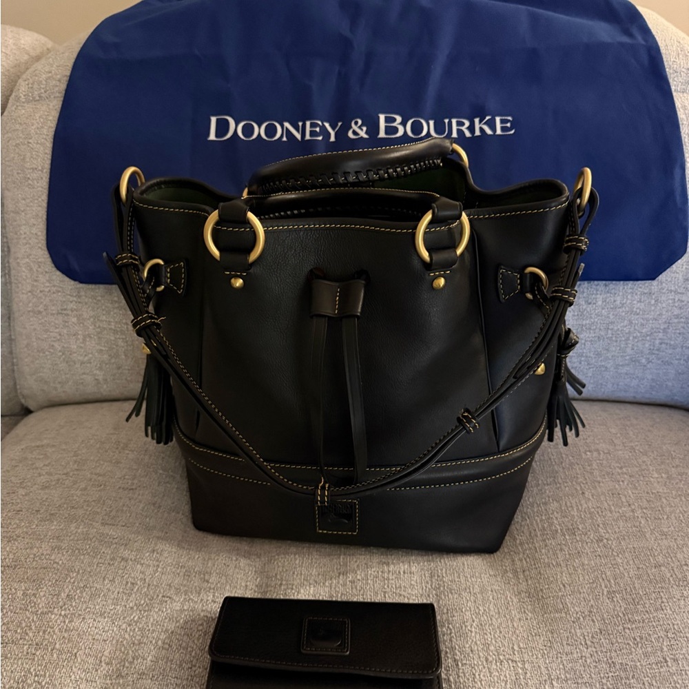 Dooney & Bourke Black Leather Shoulder Bag with matching wallet